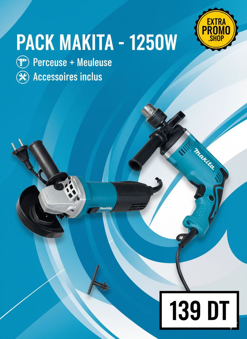 Pack MAKITA 1250W – Perceuse + Meuleuse 139DT