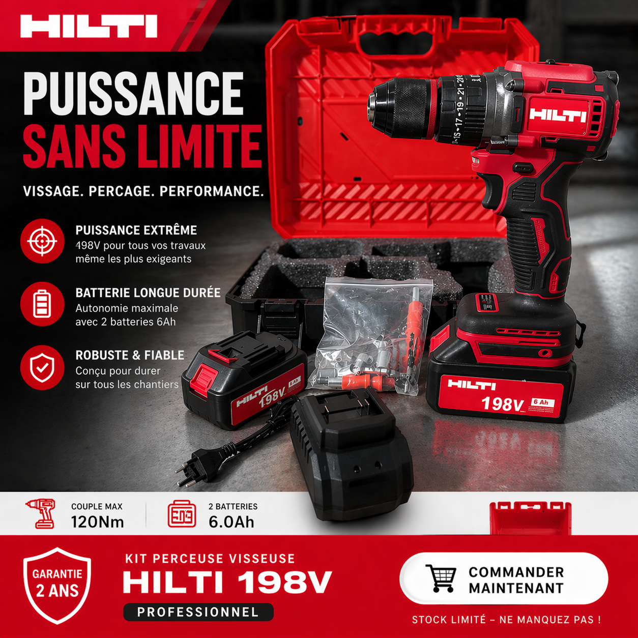 Perceuse visseuse  HILTI 198V + Acessoires