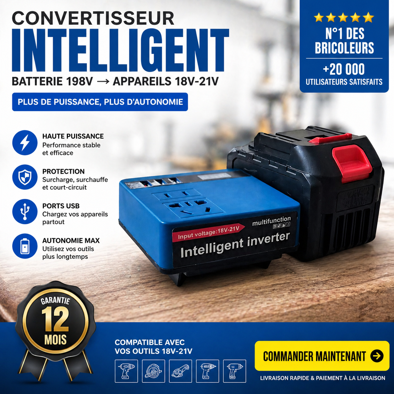 🔋 Convertisseur Intelligent 198V → 18V/21V